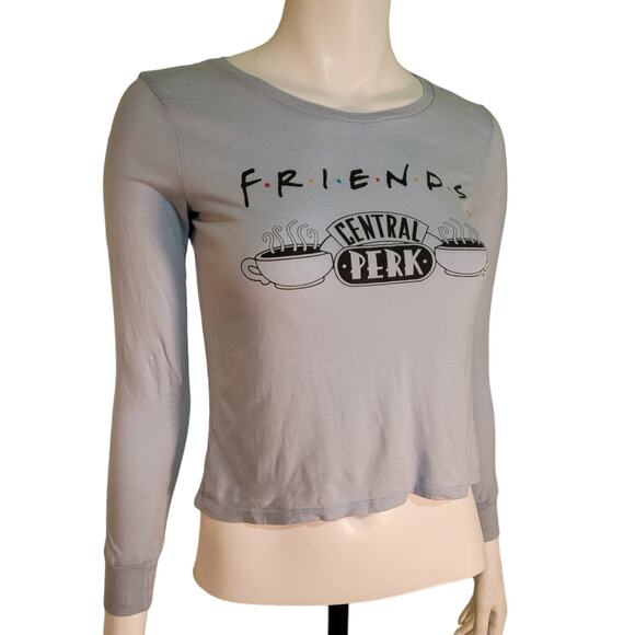 FRIENDS Central Perk Graphic Tee L Baby Blue Cropped Long Sleeve Retro 90s Y2K - Picture 5 of 6